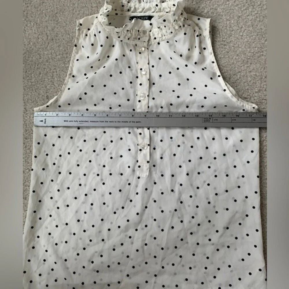 J. Crew Womens Ivory Black Dot Silky Ruffle Neck Sleeveless 1/2 Button Top Size